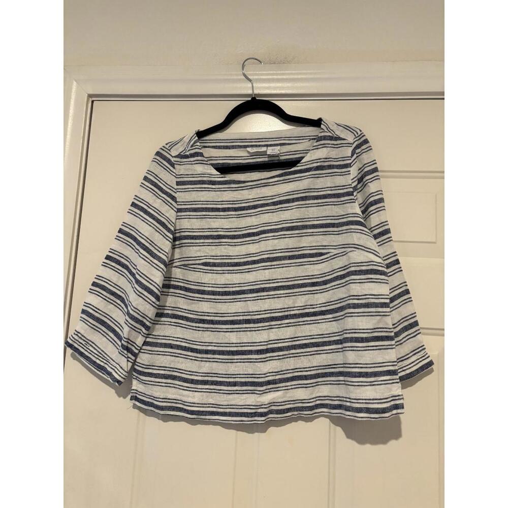 Women's sz S Sigrid‎ Olsen white753 and blue linen blend shirt #754